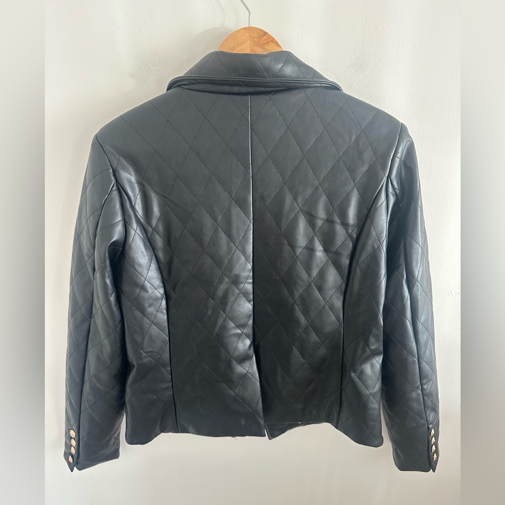 Anthropologie faux leather black quilted blazer size medium - Picture 5 of 6